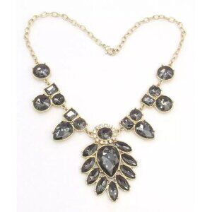 Black Crystal Cluster Bib Chain Choker Necklace Round Rivoli Marquise